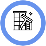 Gebäude mit Reinigungswerkzeug